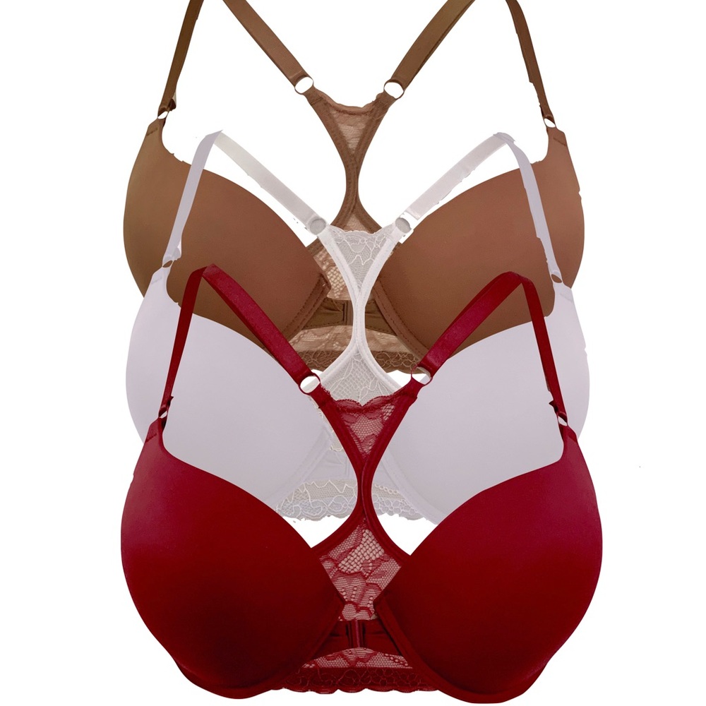 Double Push Up Lace Racer Back 3 Bra Set - 36C